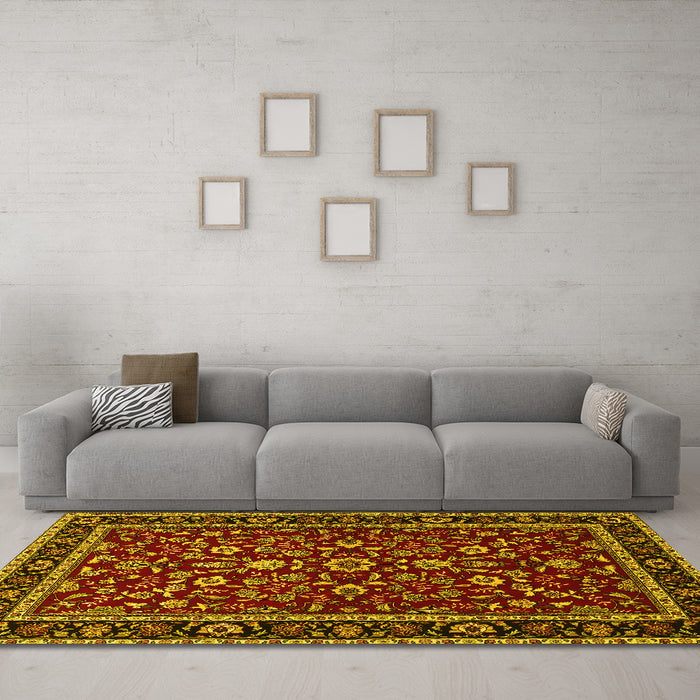 Machine Washable Persian Yellow Traditional Rug in a Living Room, wshtr2048yw