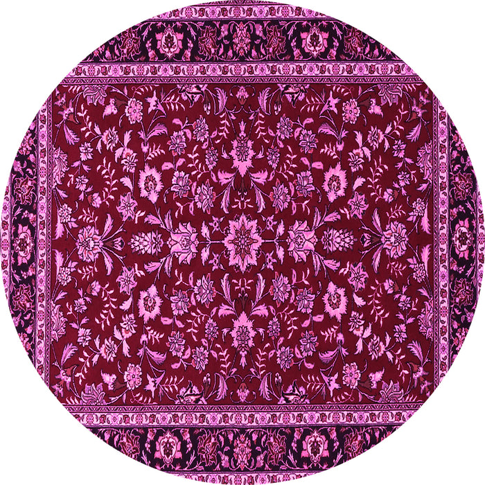 Round Machine Washable Persian Pink Traditional Rug, wshtr2048pnk