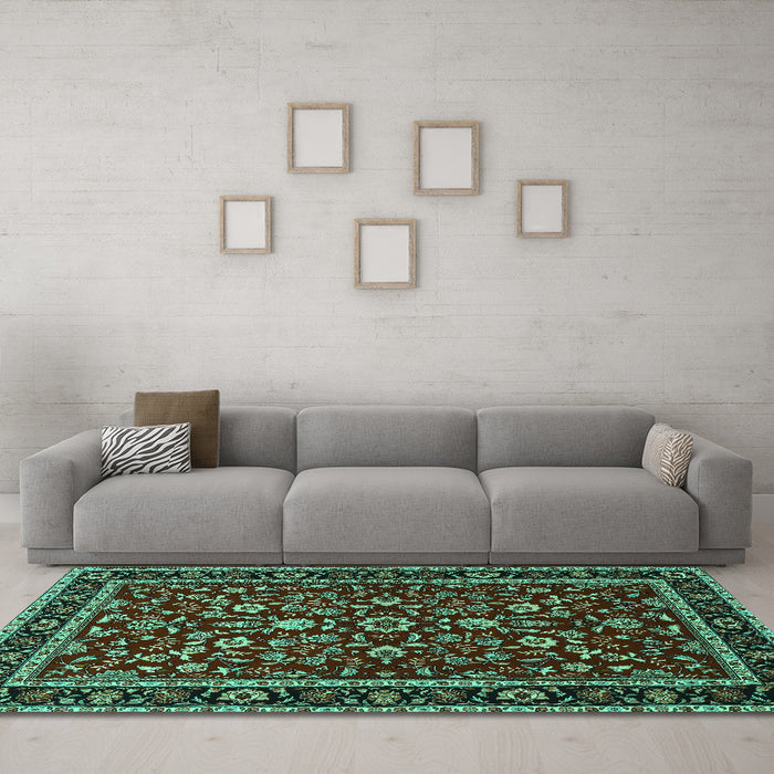 Machine Washable Persian Turquoise Traditional Area Rugs in a Living Room,, wshtr2048turq