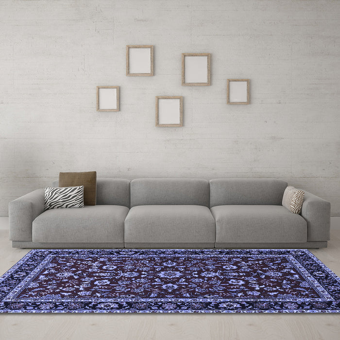 Machine Washable Persian Blue Traditional Rug in a Living Room, wshtr2048blu