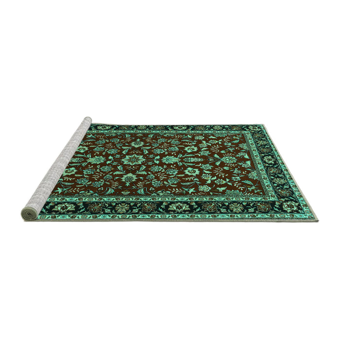Sideview of Machine Washable Persian Turquoise Traditional Area Rugs, wshtr2048turq