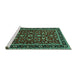 Sideview of Machine Washable Persian Turquoise Traditional Area Rugs, wshtr2048turq