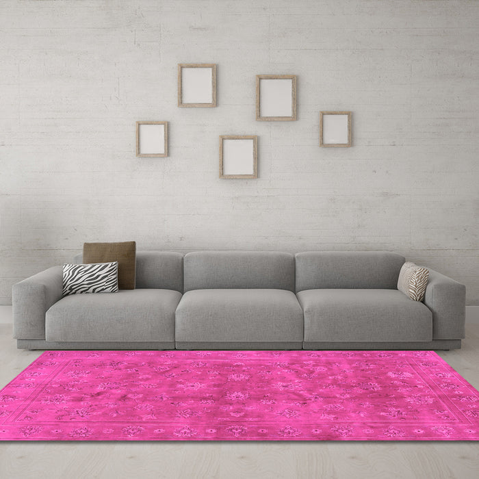 Machine Washable Persian Pink Traditional Rug in a Living Room, wshtr2049pnk