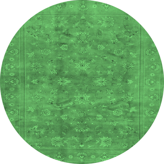 Round Machine Washable Persian Emerald Green Traditional Area Rugs, wshtr2049emgrn