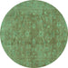 Round Persian Turquoise Traditional Rug, tr2049turq