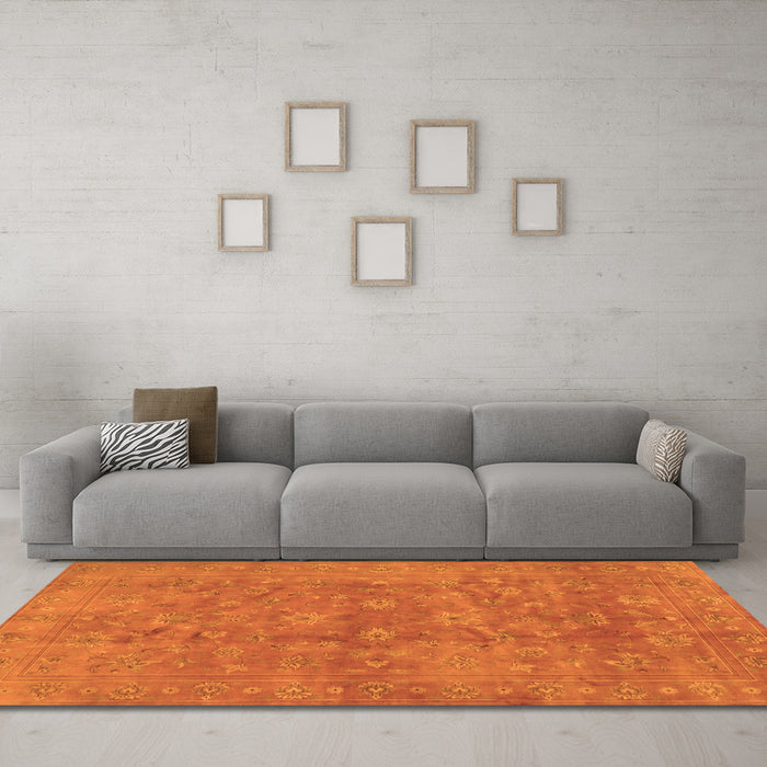 Machine Washable Persian Orange Traditional Area Rugs in a Living Room, wshtr2049org