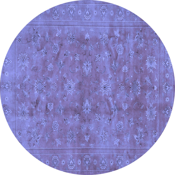 Round Machine Washable Persian Blue Traditional Rug, wshtr2049blu