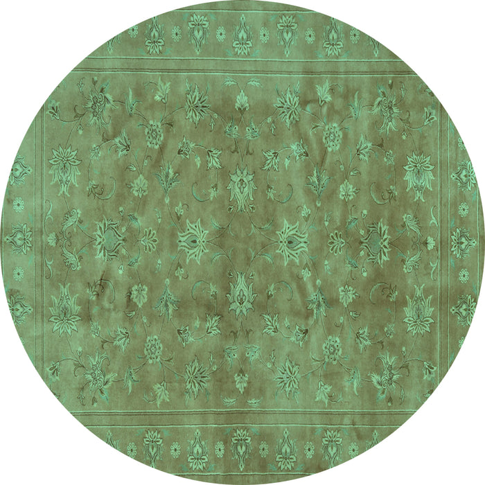 Round Machine Washable Persian Turquoise Traditional Area Rugs, wshtr2049turq