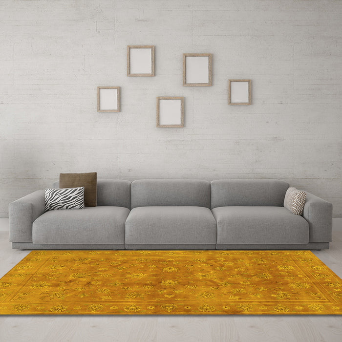 Machine Washable Persian Yellow Traditional Rug in a Living Room, wshtr2049yw
