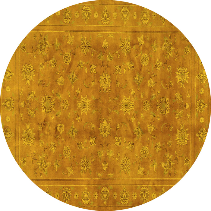 Round Machine Washable Persian Yellow Traditional Rug, wshtr2049yw