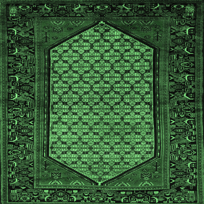 Square Machine Washable Persian Emerald Green Traditional Area Rugs, wshtr204emgrn