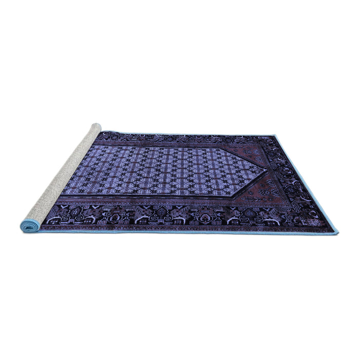 Sideview of Machine Washable Persian Blue Traditional Rug, wshtr204blu