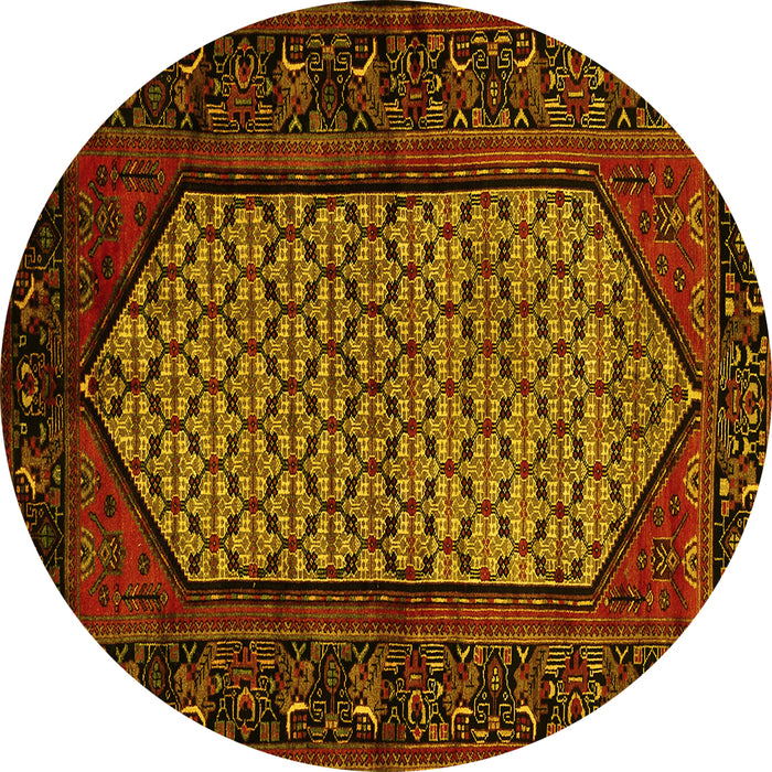 Round Persian Yellow Traditional Rug, tr204yw