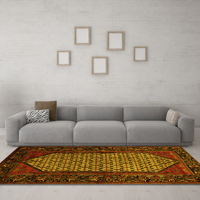 Machine Washable Persian Yellow Traditional Rug in a Living Room, wshtr204yw