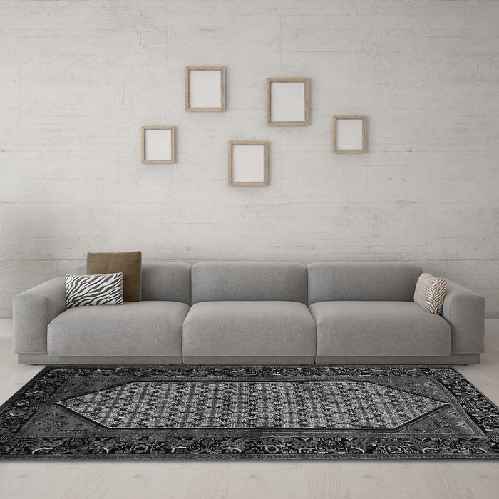 Machine Washable Persian Gray Traditional Rug in a Living Room,, wshtr204gry