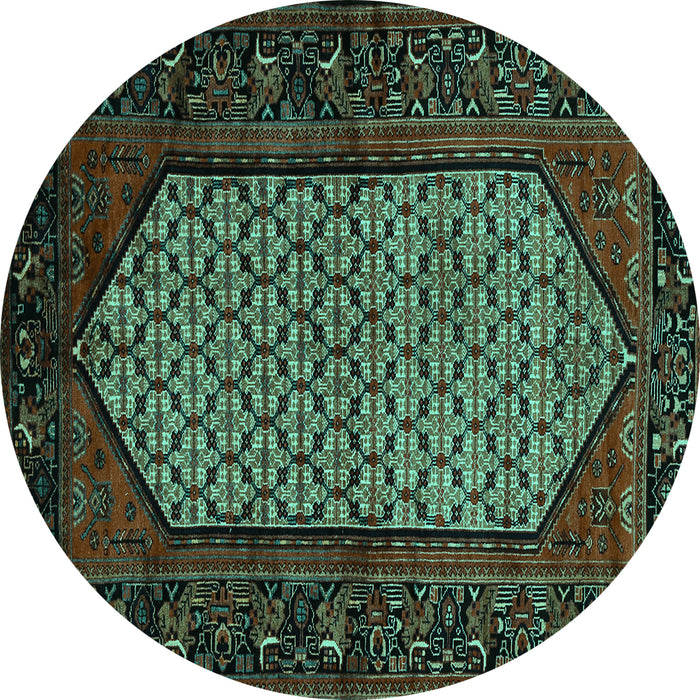 Round Machine Washable Persian Turquoise Traditional Area Rugs, wshtr204turq