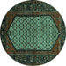 Round Machine Washable Persian Turquoise Traditional Area Rugs, wshtr204turq