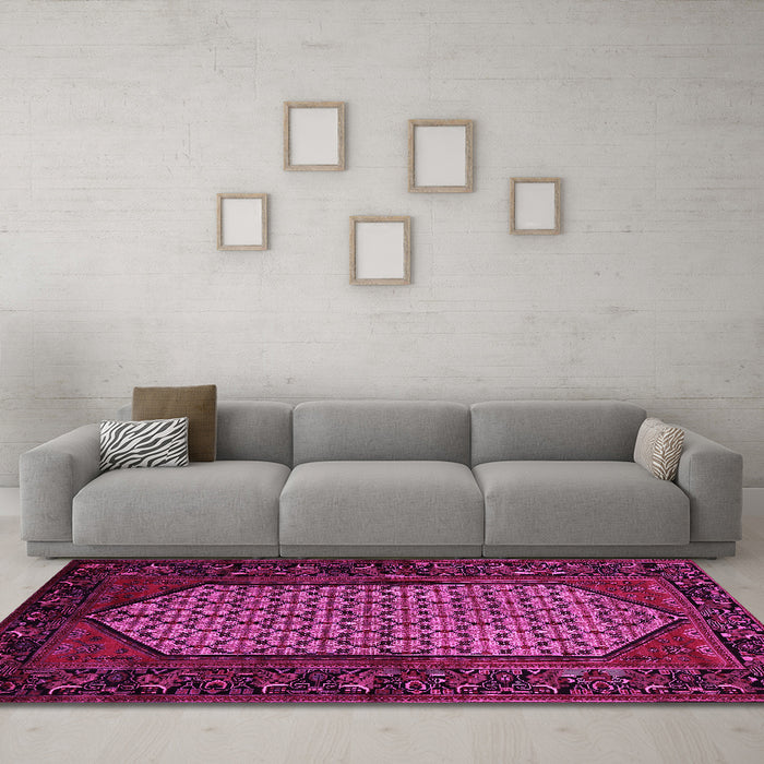 Machine Washable Persian Pink Traditional Rug in a Living Room, wshtr204pnk