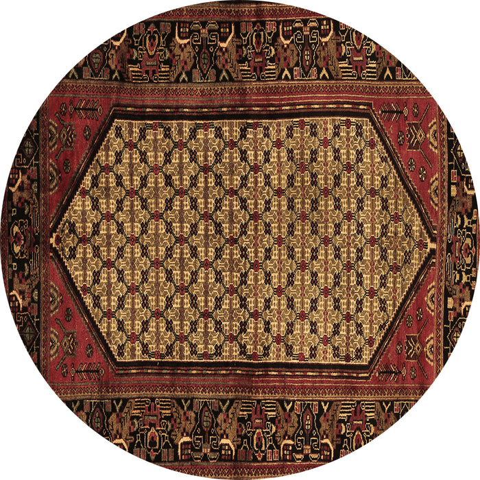 Round Persian Brown Traditional Rug, tr204brn