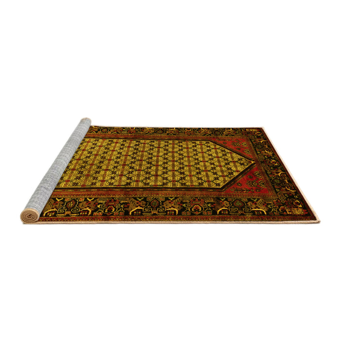 Sideview of Machine Washable Persian Yellow Traditional Rug, wshtr204yw