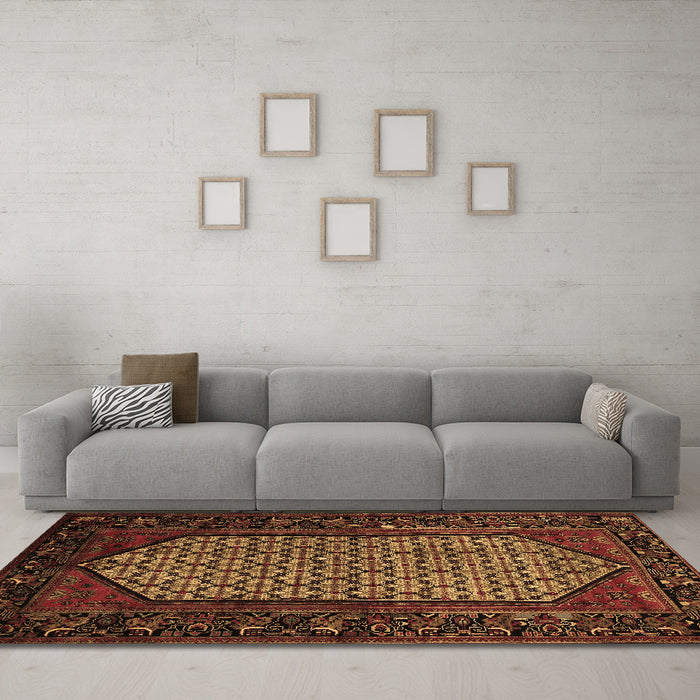 Machine Washable Persian Brown Traditional Rug in a Living Room,, wshtr204brn