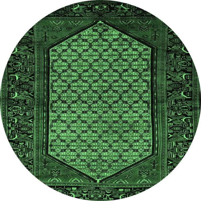 Round Machine Washable Persian Emerald Green Traditional Area Rugs, wshtr204emgrn