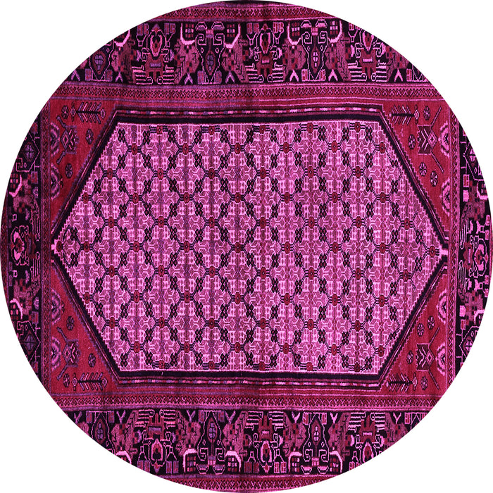 Round Machine Washable Persian Pink Traditional Rug, wshtr204pnk
