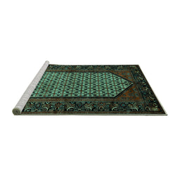 Sideview of Machine Washable Persian Turquoise Traditional Area Rugs, wshtr204turq