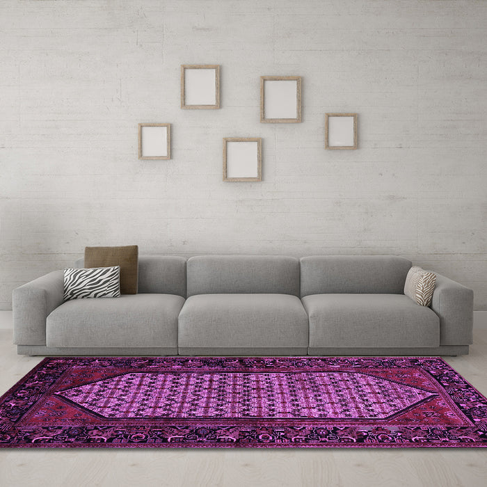 Machine Washable Persian Purple Traditional Area Rugs in a Living Room, wshtr204pur