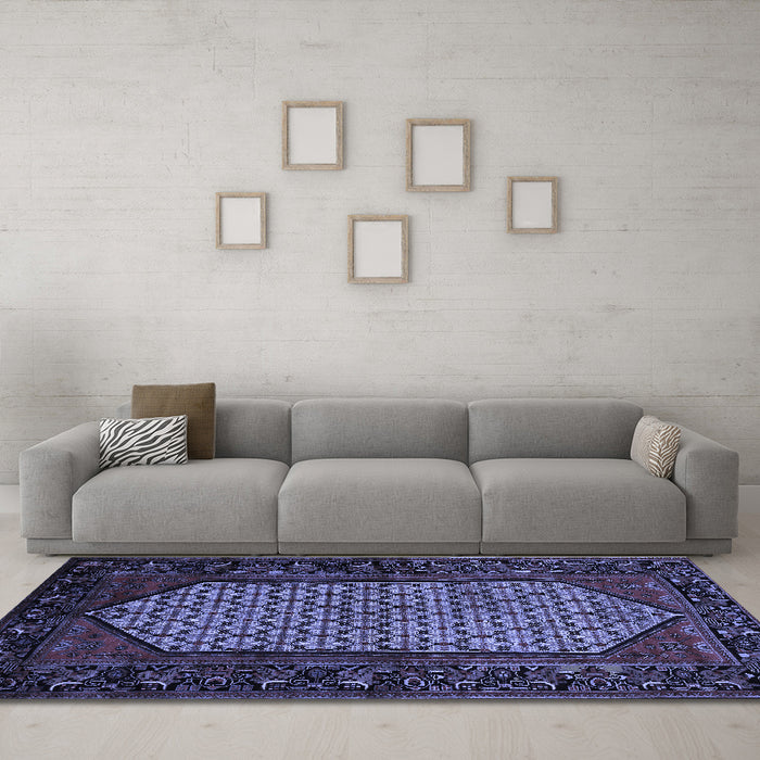 Machine Washable Persian Blue Traditional Rug in a Living Room, wshtr204blu