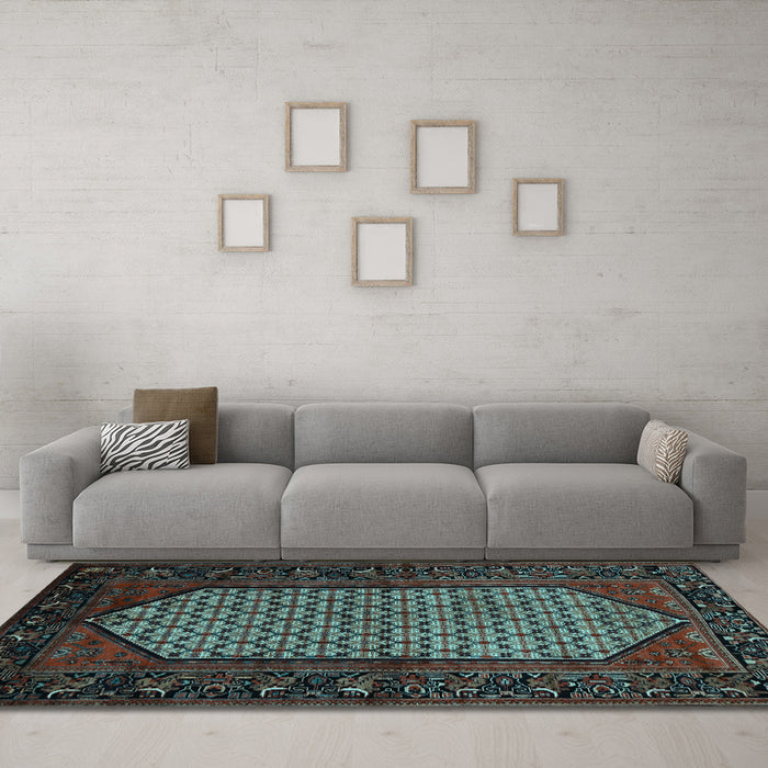Machine Washable Persian Light Blue Traditional Rug in a Living Room, wshtr204lblu
