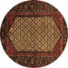 Round Machine Washable Persian Brown Traditional Rug, wshtr204brn