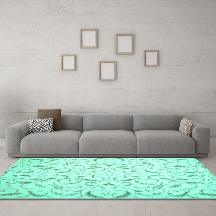 Machine Washable Persian Turquoise Traditional Area Rugs in a Living Room,, wshtr2050turq