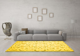 Machine Washable Persian Yellow Traditional Rug in a Living Room, wshtr2050yw