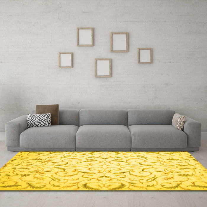 Machine Washable Persian Yellow Traditional Rug in a Living Room, wshtr2050yw