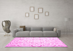 Machine Washable Persian Pink Traditional Rug in a Living Room, wshtr2050pnk