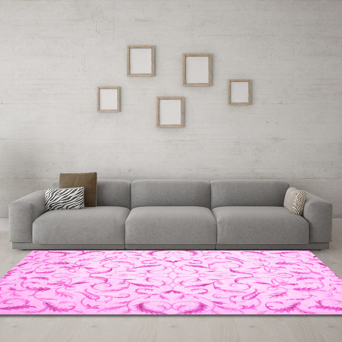 Machine Washable Persian Pink Traditional Rug in a Living Room, wshtr2050pnk