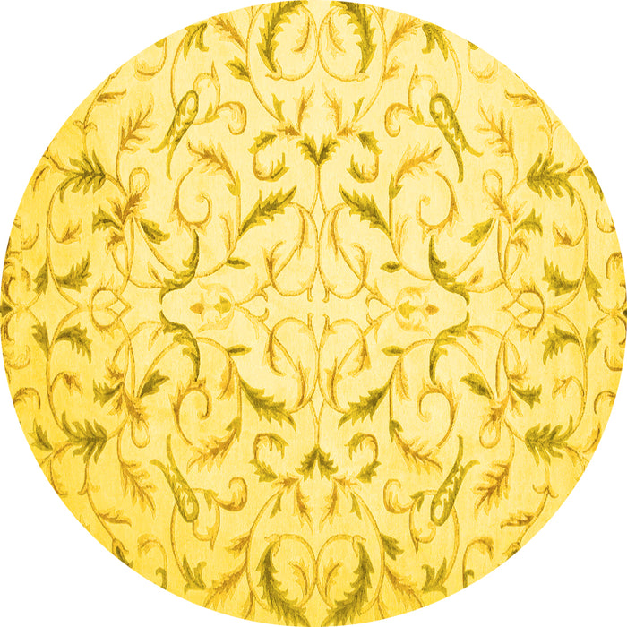 Round Machine Washable Persian Yellow Traditional Rug, wshtr2050yw