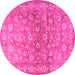 Round Machine Washable Persian Pink Traditional Rug, wshtr2051pnk