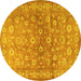 Round Machine Washable Persian Yellow Traditional Rug, wshtr2051yw