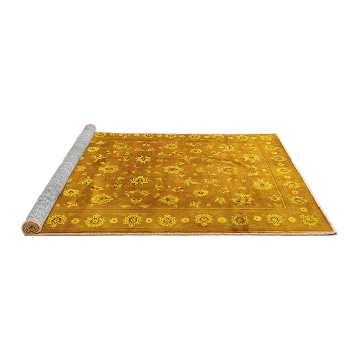 Sideview of Machine Washable Persian Yellow Traditional Rug, wshtr2051yw