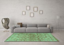 Machine Washable Persian Turquoise Traditional Area Rugs in a Living Room,, wshtr2051turq