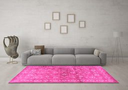 Machine Washable Persian Pink Traditional Rug in a Living Room, wshtr2051pnk