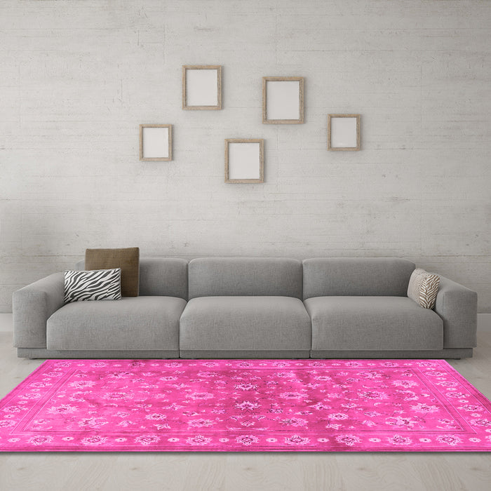 Machine Washable Persian Pink Traditional Rug in a Living Room, wshtr2051pnk