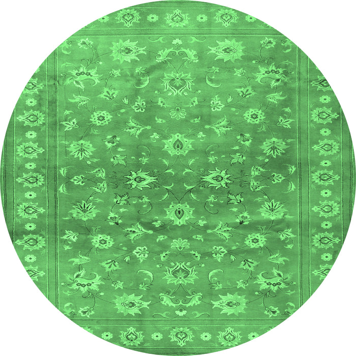 Round Machine Washable Persian Emerald Green Traditional Area Rugs, wshtr2051emgrn