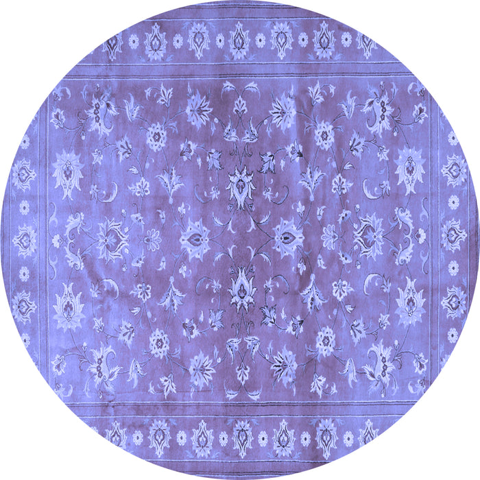 Round Machine Washable Persian Blue Traditional Rug, wshtr2051blu