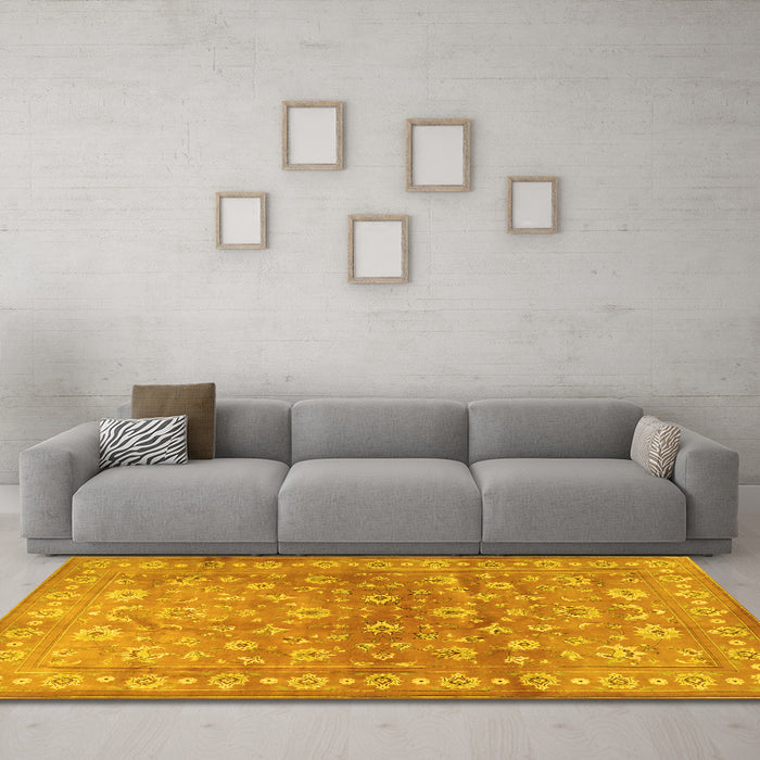 Machine Washable Persian Yellow Traditional Rug in a Living Room, wshtr2051yw