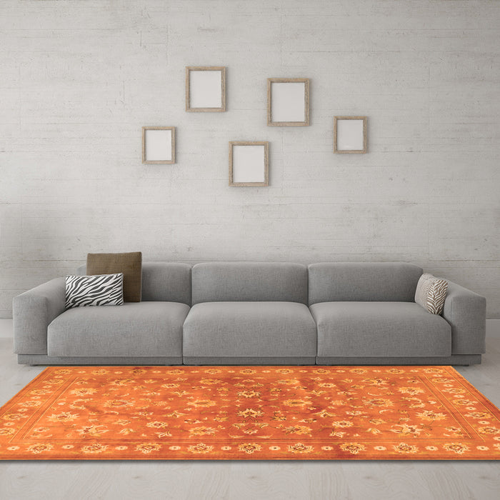 Machine Washable Persian Orange Traditional Area Rugs in a Living Room, wshtr2051org