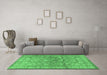 Machine Washable Persian Emerald Green Traditional Area Rugs in a Living Room,, wshtr2051emgrn