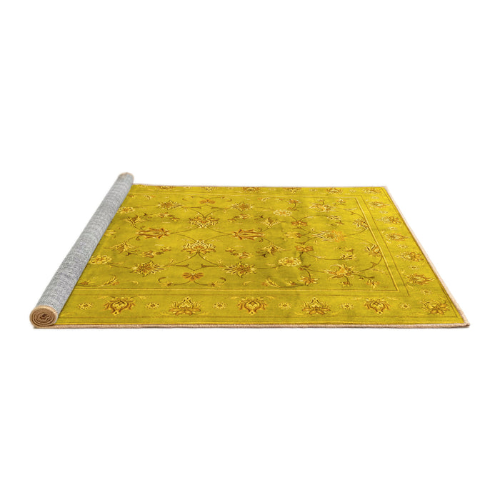 Sideview of Machine Washable Persian Yellow Traditional Rug, wshtr2052yw